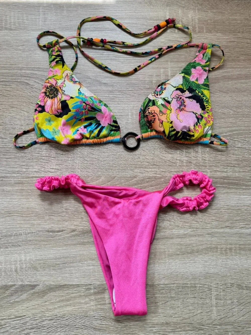 New Agua Bendita Reversible Lake Praia Bikini Set Pink Large